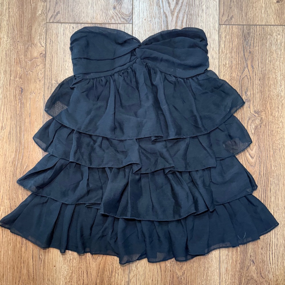 Missguided Black Strapless Tiered Ruffle Mini Dress Sweetheart Neckline Size S